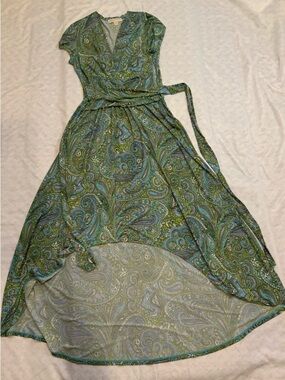 Michael Kors Green Paisley Wrap Midi Dress - Women Size 8
